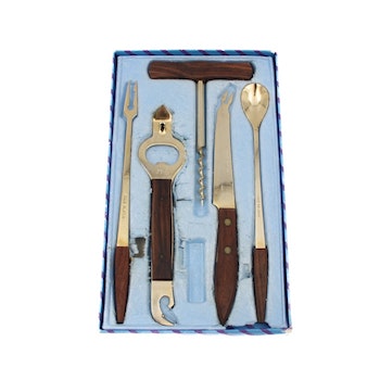 Bar-set i rosenträ och guldpläterad stål