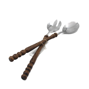 Långa salladsbestick i trä och rostfri stål