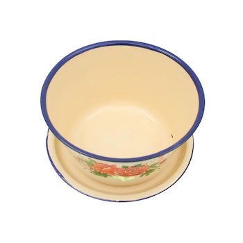 Emaljskål med lock med blommor